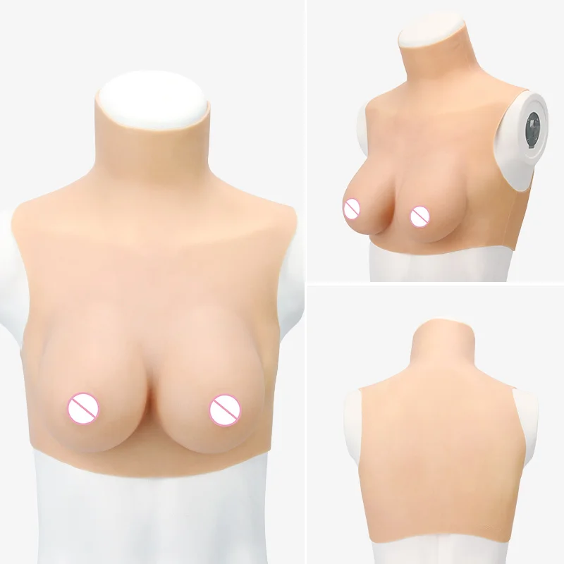 ONEFENG T-2 Cotton Filling High Collar Silicone One-piece Fake Breast Soft Silicone Breast BCDE Cup Sexy Style for Crossdresser