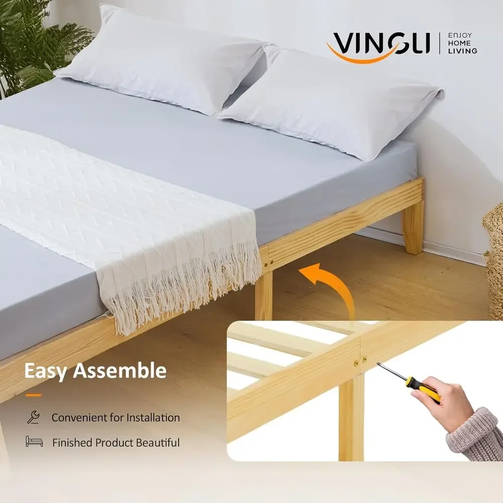 Vingli 12 Sturdy Kids Full Bed Frame with Storage, Minimalist Design, No Box Spring, Easy Assembly, Natural Oak Finish