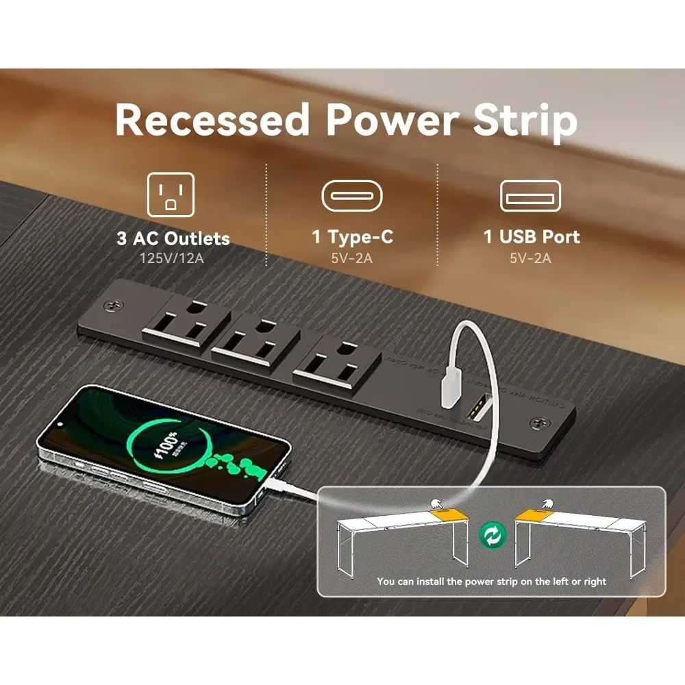 مكتب كمبيوتر HOT-71 بوصة مع منافذ USB، مكتب مكتب كبير، مكتب كتابة طويل للطلاب، أسود