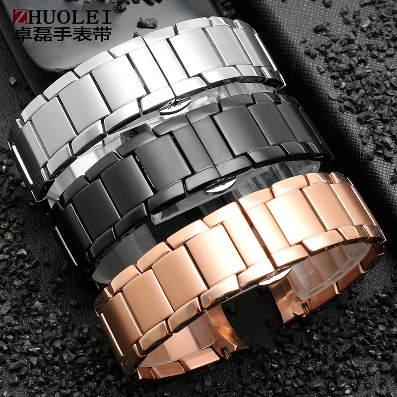 22mm Curved end Watchband For Armani AR2452 AR2453 AR2448 2447 2453 Stainless Steel Watch Strap Folding Buckle Silver Rose Gold