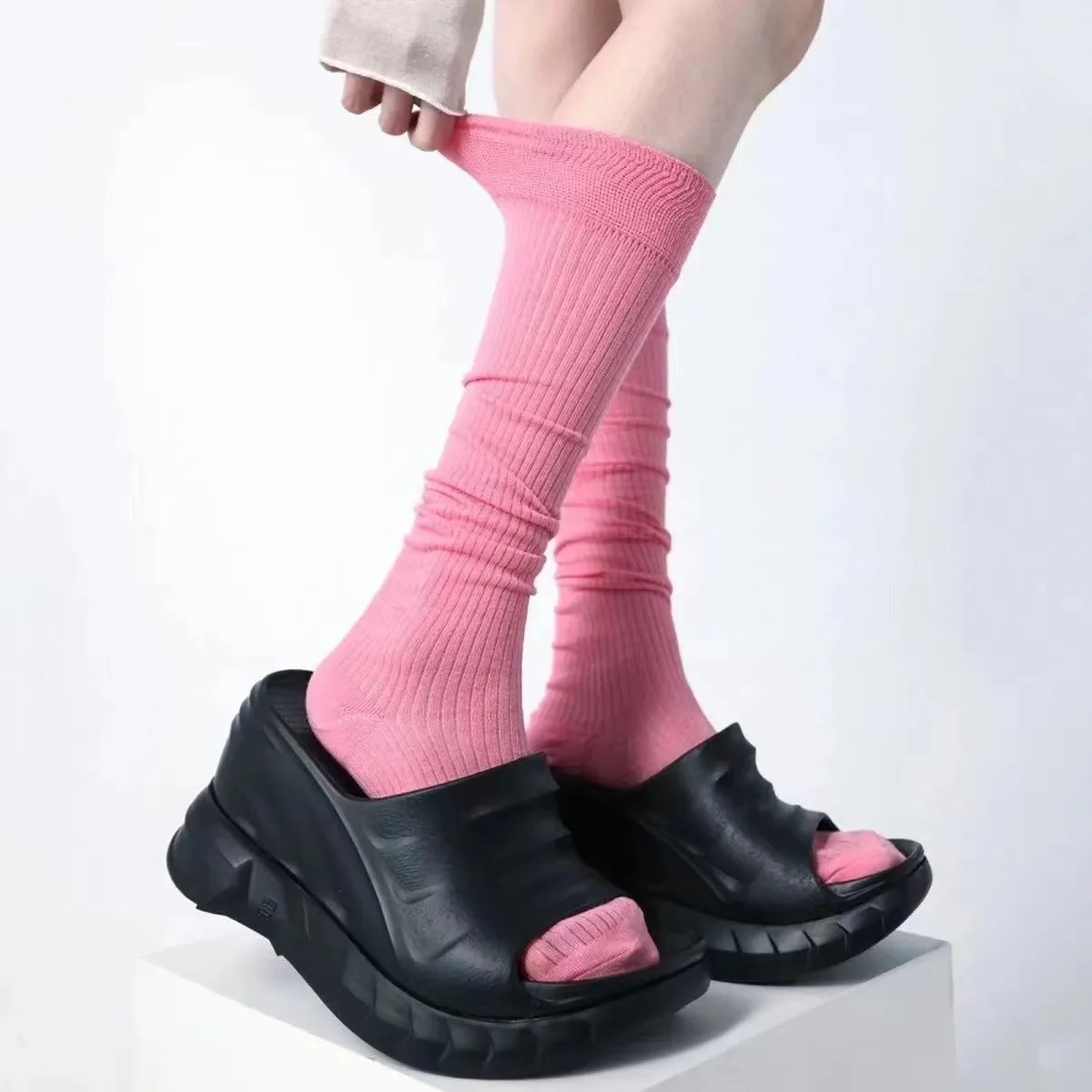 Women's Socks Harajuku Candy Pile Socks Breathable Lightweight Calf Long Tube Socks Colored Versatile Trendy And Sweat Absorbing