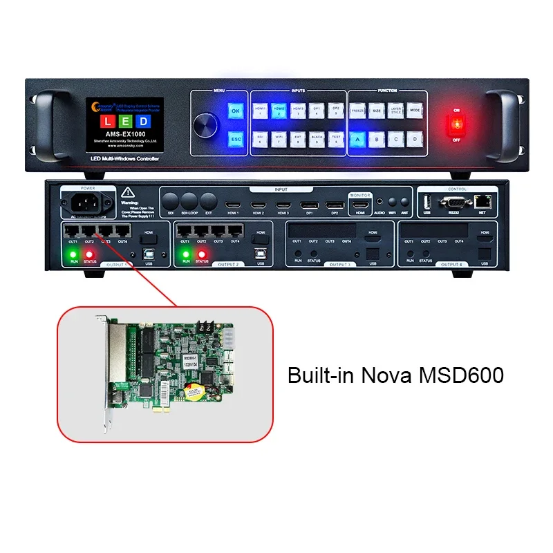 Novo controlador de exibição led dois em um ex1000 semelhante nova vx600 vx1000 oito saídas rj45 aluguel processador de parede de vídeo led