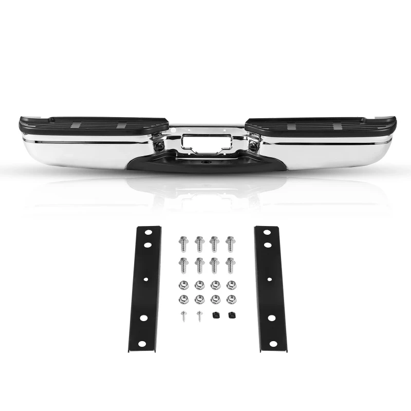 Rear Step Bumper Compatible with 1999-2007-Ford F250/Ford F350 Super Duty Chrome Steel Back Replacement for FO1101141