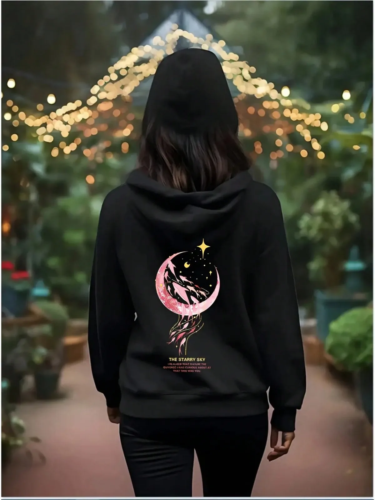 1 قطعة [نمط الزوجين] عارضة أزياء القمر ستار نمط مطبوعة مطابقة زوجين هوديي مريحة فضفاضة هدية عيد الحب هوديي