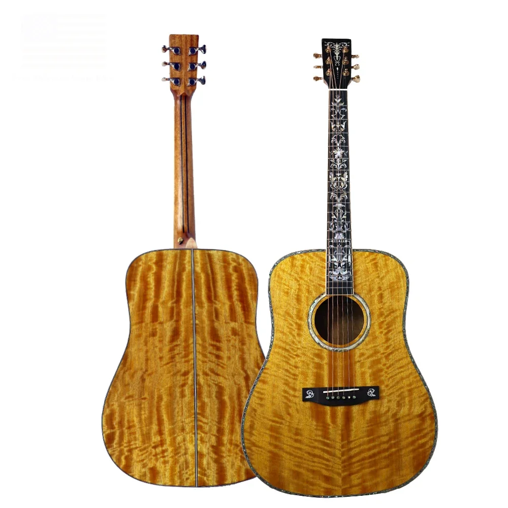 

41'' Guitar Acoustic Stringed Instrument High Quality Solid Flame Golden Phoebe Acoustic Guitar High Quality Mahogany