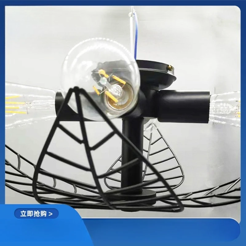 Loft industrial style guest dining cafe chandelier, American retro wrought iron fan ceiling light