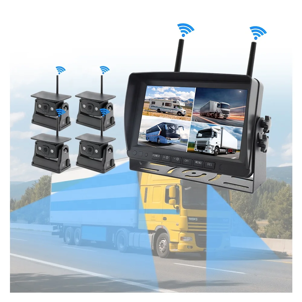 Wireless Magnetic Solar AHD CVBS BSD 360 Car Camera System for Truck School Bus Parking LCD Display Screen Monitor Kit