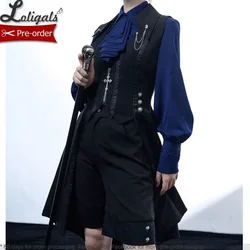 Retro Lolita Waistcoat Medieval Little Prince Swallowtail Long Vest / Shorts by Princess Chronicles ~ Black & Blue