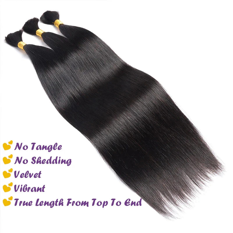 Straight Human Hair Braiding Bulk Hair Extensions 16-26 Inch No Weft Brazilian Human Hair Bundles 50/100 Per Pack For Braiding