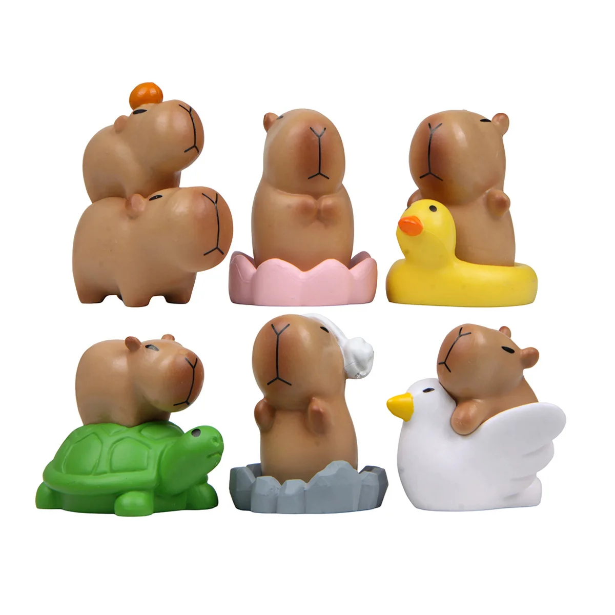 

6 Pcs Cute capybara leisurely life micro landscape gardening landscape creation doll creative office dolls car decoration doll