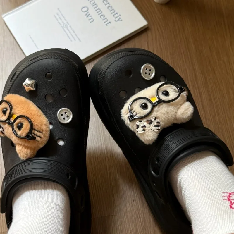 Cute 3D Cute Plush Hello Kitty with Glasses Shoe Decoration DIY Charms for Winter Hole Clogs Sandals Holiday Xmas Gift Idea image 5