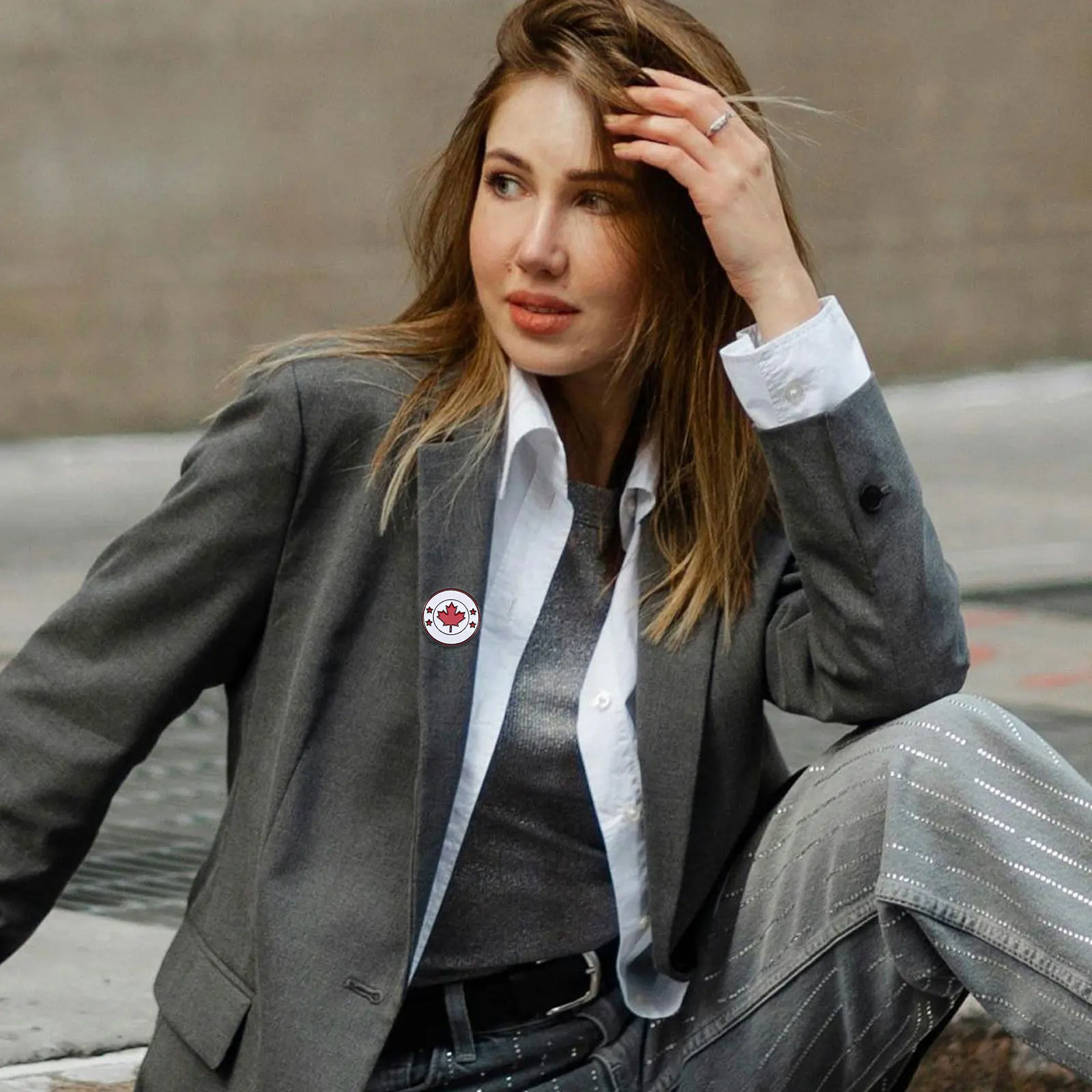 

6pcs Round Brooch Pins Canada Flag Design Metal Lapel Pin For Clothes Scarf Shawl Decoration Patriotic Badge Accessory