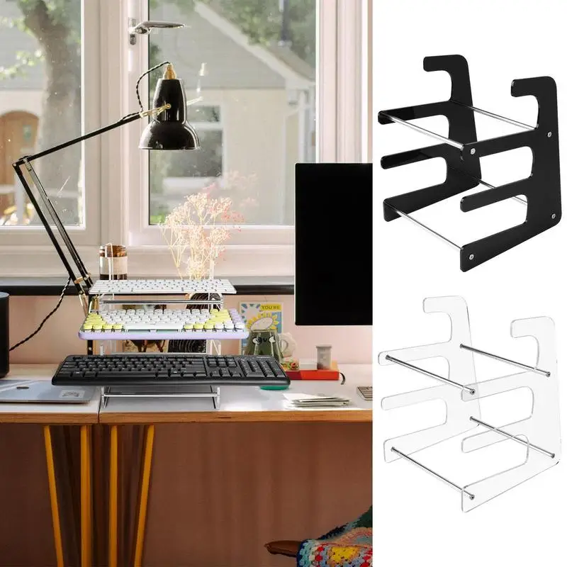 3 Tier Keyboard Storage Rack acrylic Keyboard Display Stand Mechanical Gaming Keyboard Shelf Desktop Organizer for Home Office