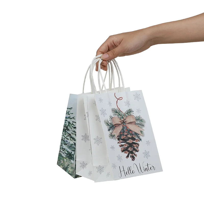6/12/18 stücke Weihnachten Geschenk Taschen Elch Wald Weihnachten Baum Kraft Papier Süßigkeiten Geschenk Verpackung Tasche mit griff Neue Jahr Party Decor Versorgung – Detail 9