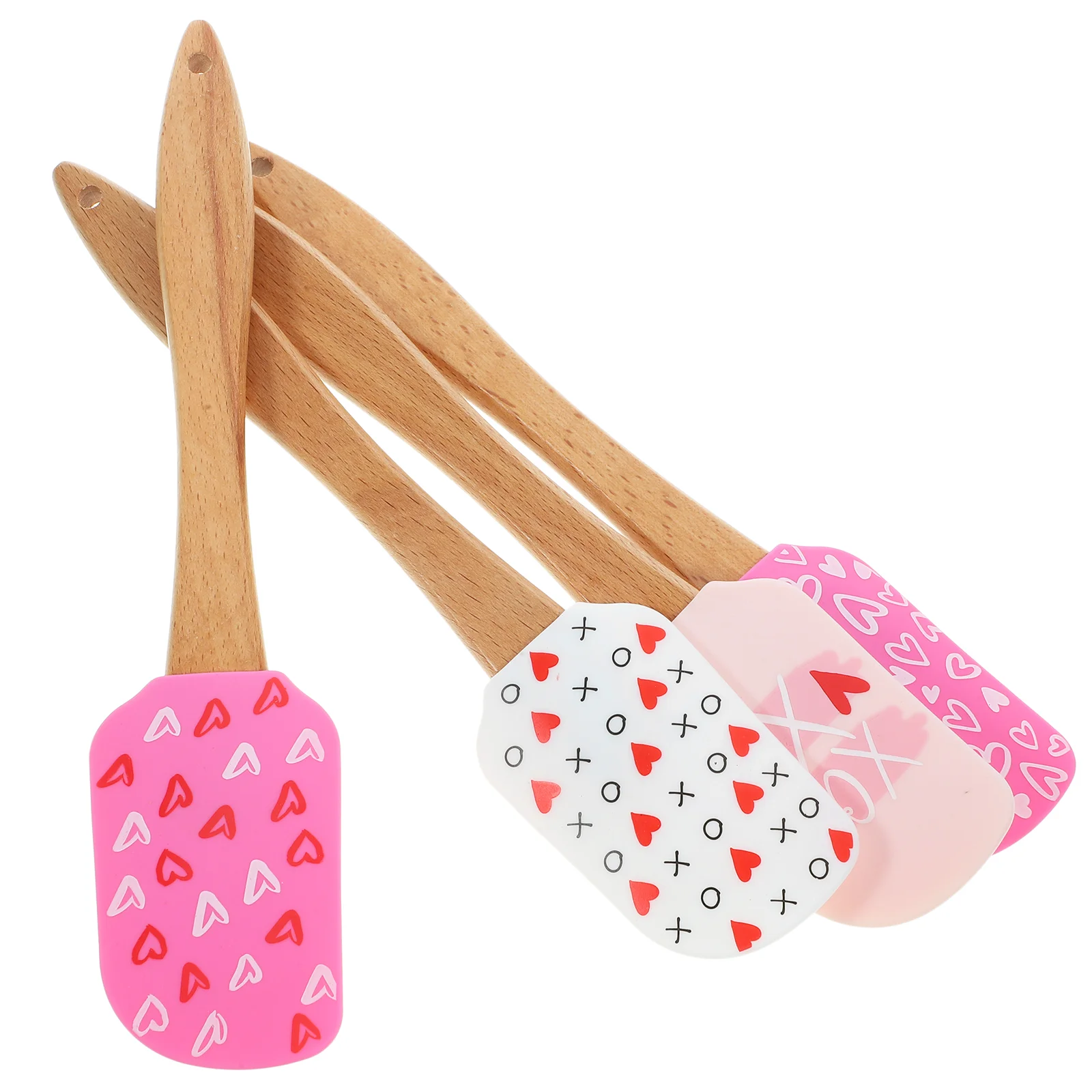 

4 Pcs Valentine's Day Spatula Cake Scraping Tool Silicone Scraper Wood Handle Party Tableware with Wooden