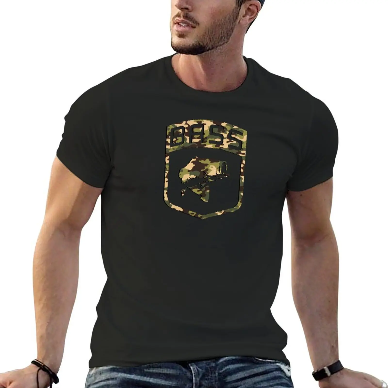 Stamp Black Bass Camouflaged T-Shirt summer top graphic tee shirt anime stuff plus size tops mens cotton t shirts