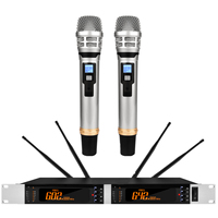 Pro KSM8 Silver UHF Dual Channel Wireless DJ Karaoke Microphone System 2 Handheld 4 Antenna Top Quality