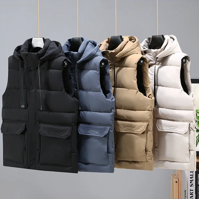 

Hooded Stand-up Collar Work Vest Sports and Casual Cycling Vest Warm Cotton Vest Men's Autumn Winter New Men's Down Cotton Vest
