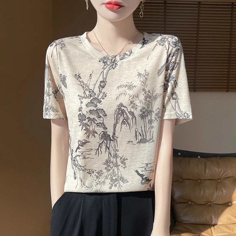 Spring And Summer Thin Semi-High-Necked Knitted Bottoming Shirt Short-Sleeved Pullover Women Wear Solid Color Semi-Sleeve Tops