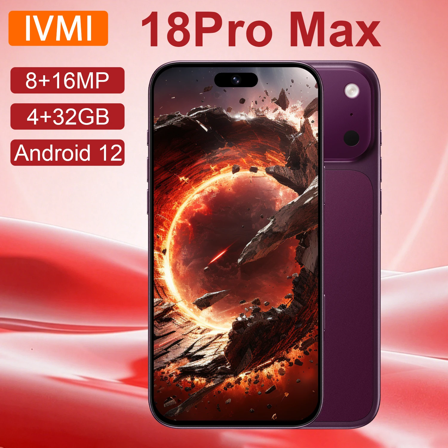 IVMI New 18Pro Max Smartphone 4GB+32GB ROM Android12.0 Dual SIM Google Play Store 6.7