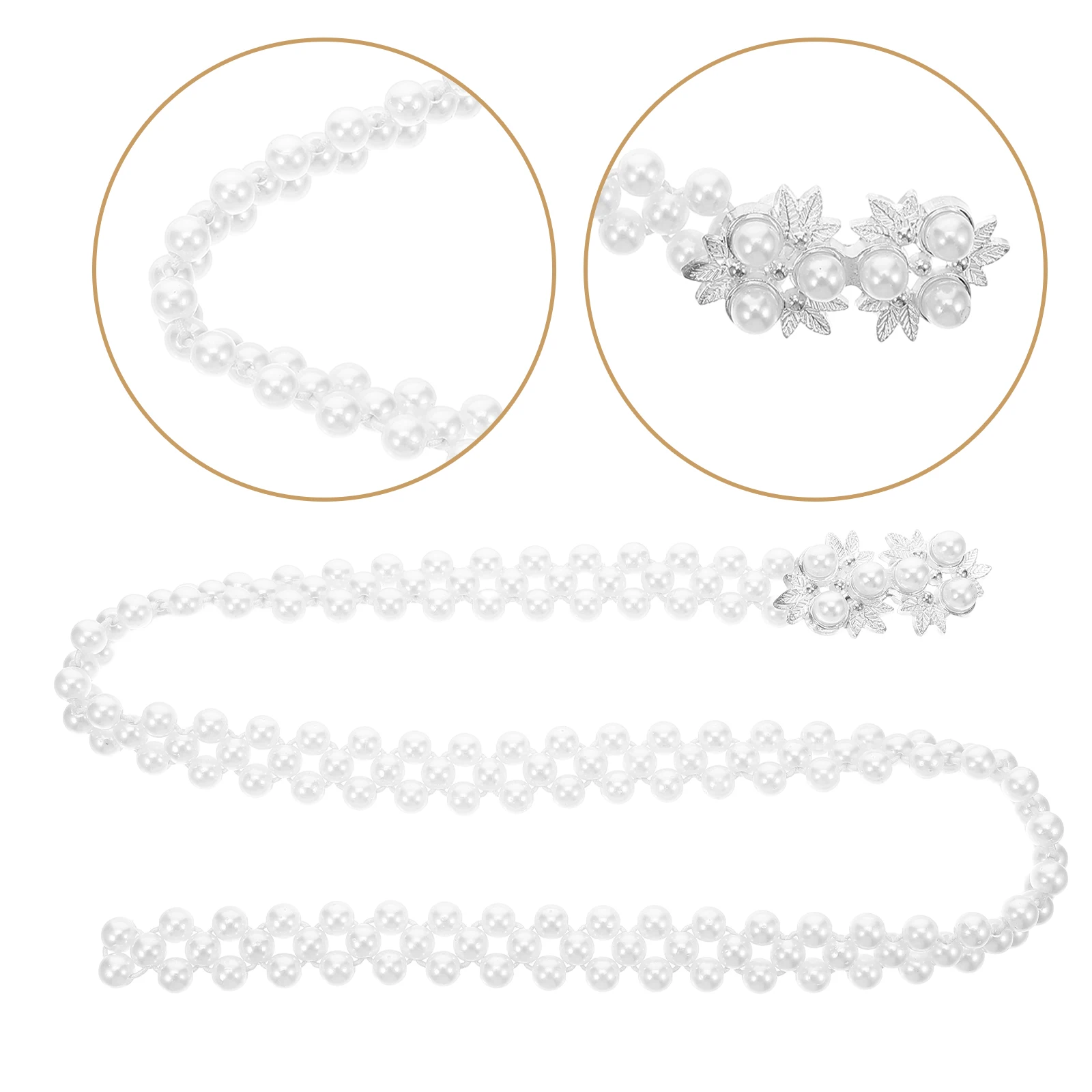 

1pc Rhinestone Pearl Waist Belt For Women Fashion Elastic Delicate Waistband Slender Dress Accessory Vintage Style Leaves Design