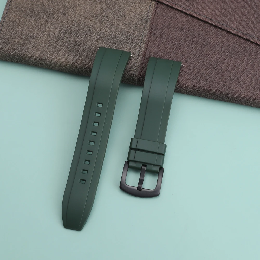 Quality Fluoro Rubber Watch Strap 18mm 19mm 20mm 21mm 22mm 24mm Sport Watchband Black Green Wristband With Quick Release Band