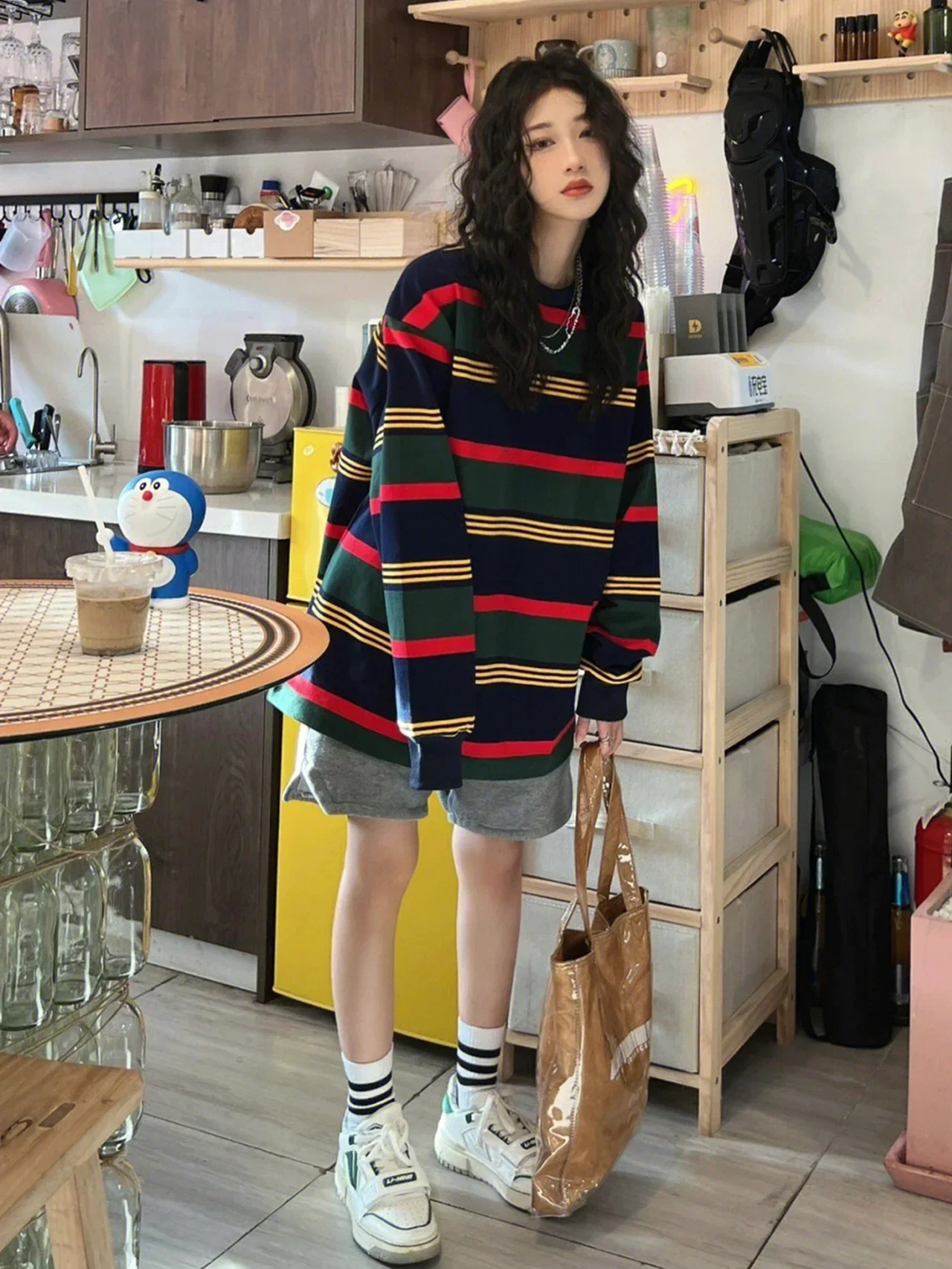 Harajuku Y2k Sweatshirts for Women Vintage Streetwear Oversized Tops 2023 Ropa Mujer Fashion Casual Hip-hop Striped Hoodies