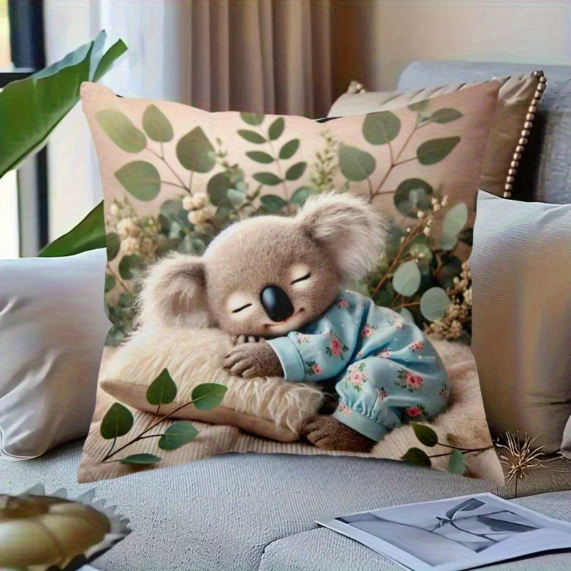 1pc Sleeping Koala Printed Throw Pillow Cover,Suitable for Sofa,Bedroom,Living Room,Kids Room,Heartwarming Gift for Koala Lovers