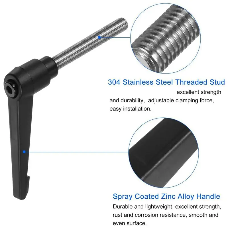A93E-16Pcs Clamping Lever Handles, M10 X 60Mm 304 Stainless Steel Threaded Male Stud, Adjustable Handles, Black