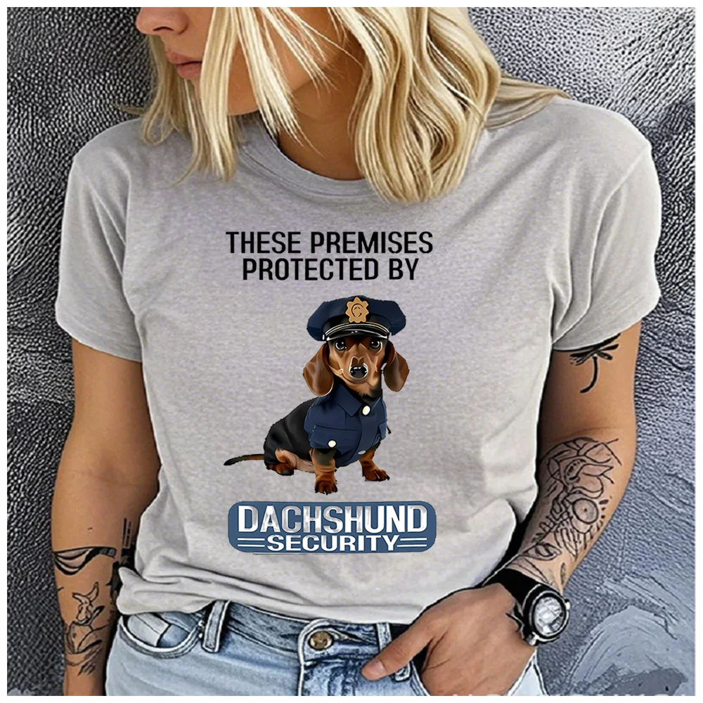 Cotton 100% Funny Dachshund Security Police Dog Print T-shirt Women Sausage Dog Lover Casual Summer Short Sleeve Graphic Tee