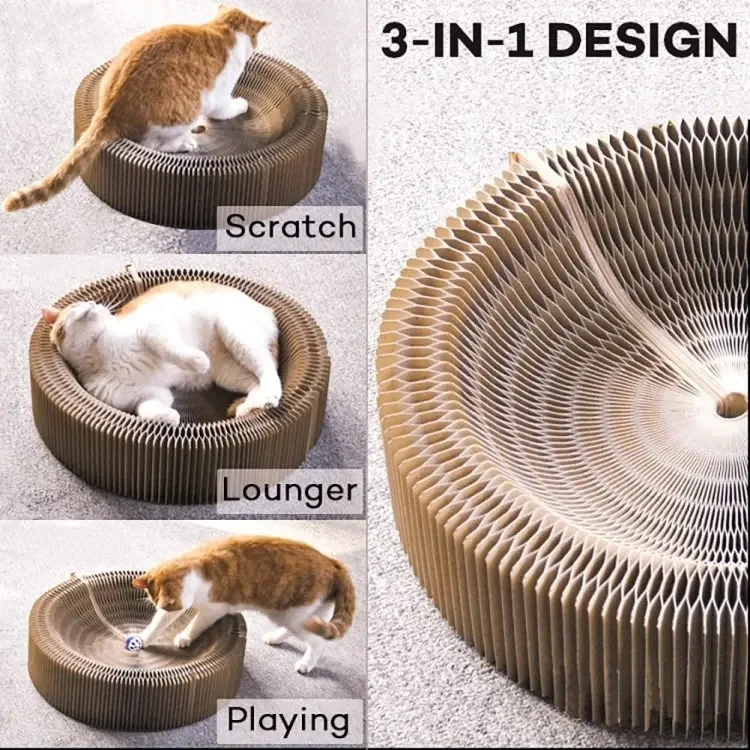 

Accordion Cat Litter Magic Round Cat Scratching Board Rubbing Itching Sharp Tool Corrugated Paper Foldable Cat Bed Kitten Toy