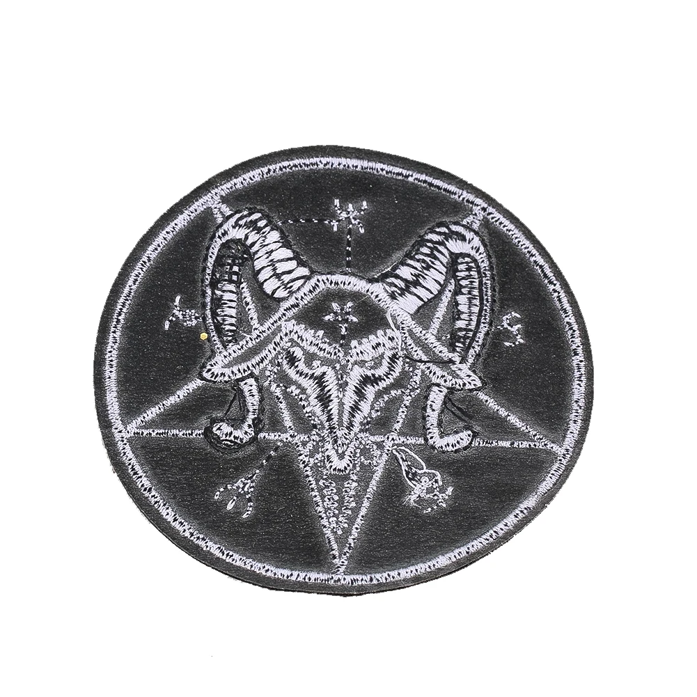 Dunkler Okkulter Satan-Ziegenkopf Pentagramm Aufbügelbarer Bestickter Aufnäher Punk Gothic Applikation für Kleidung Jacke DIY Reparatur-Abzeichen – Detail 3