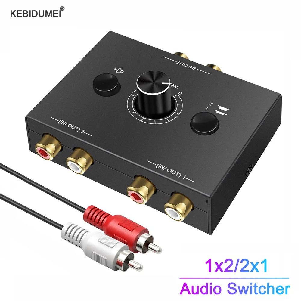 Bi-Directional Audio Switcher Audio Splitter With Mute Button 2x1 / 1x2 L / R RCA Stereo Audio Switch for Speaker Headphone