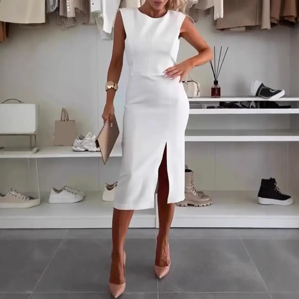 Abiti estivi alla moda 2025 Abiti da donna Mini abito aderente senza maniche Bianco Rosso Abito nero Abiti da vacanza Divisi