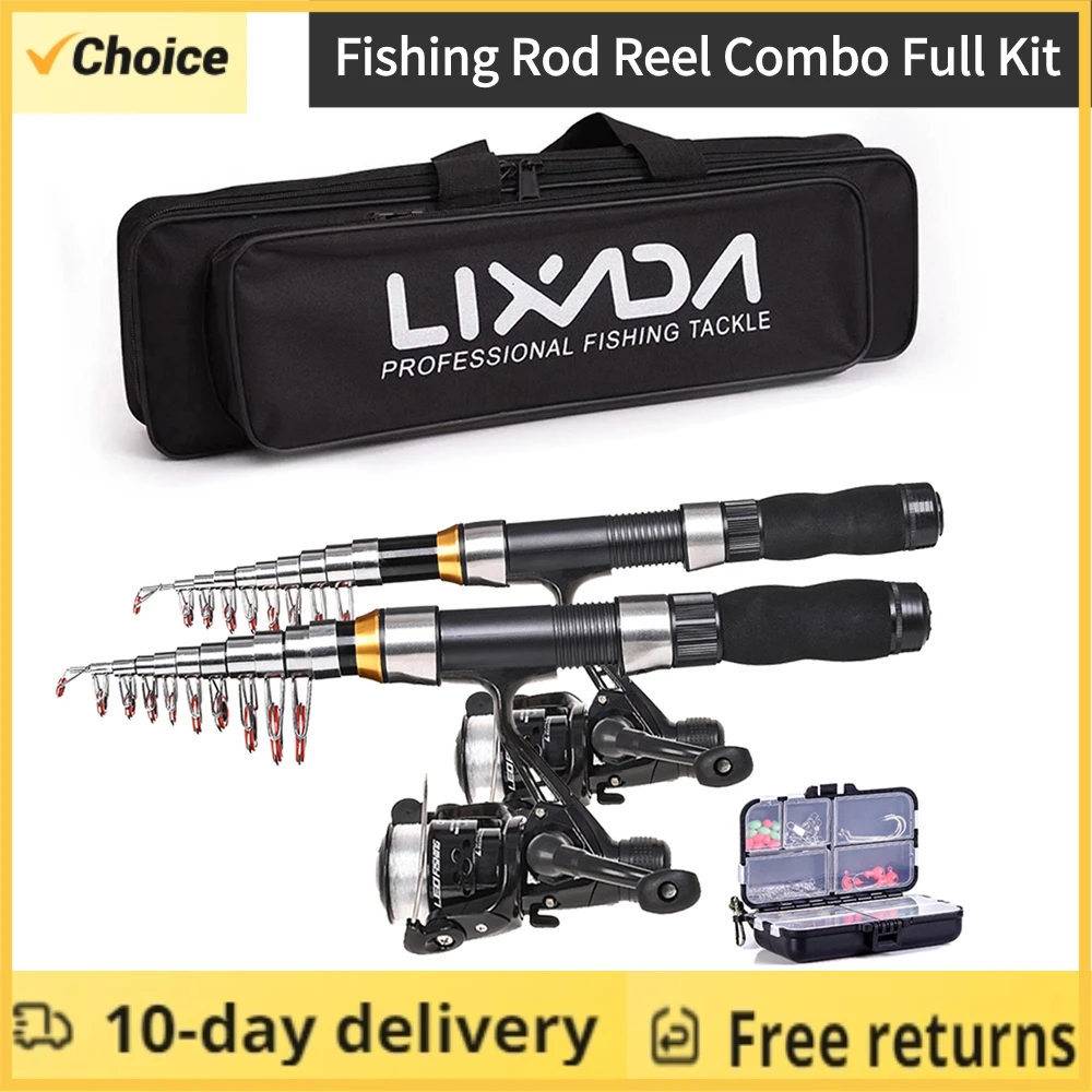 LIXADA 2.1m 2.3 m Telescopic Fishing Rod Reel Lure Combo Kit Carbon Fiber Rod Pole Spinning Reel Fishing Bag Case Pesca Gear Set