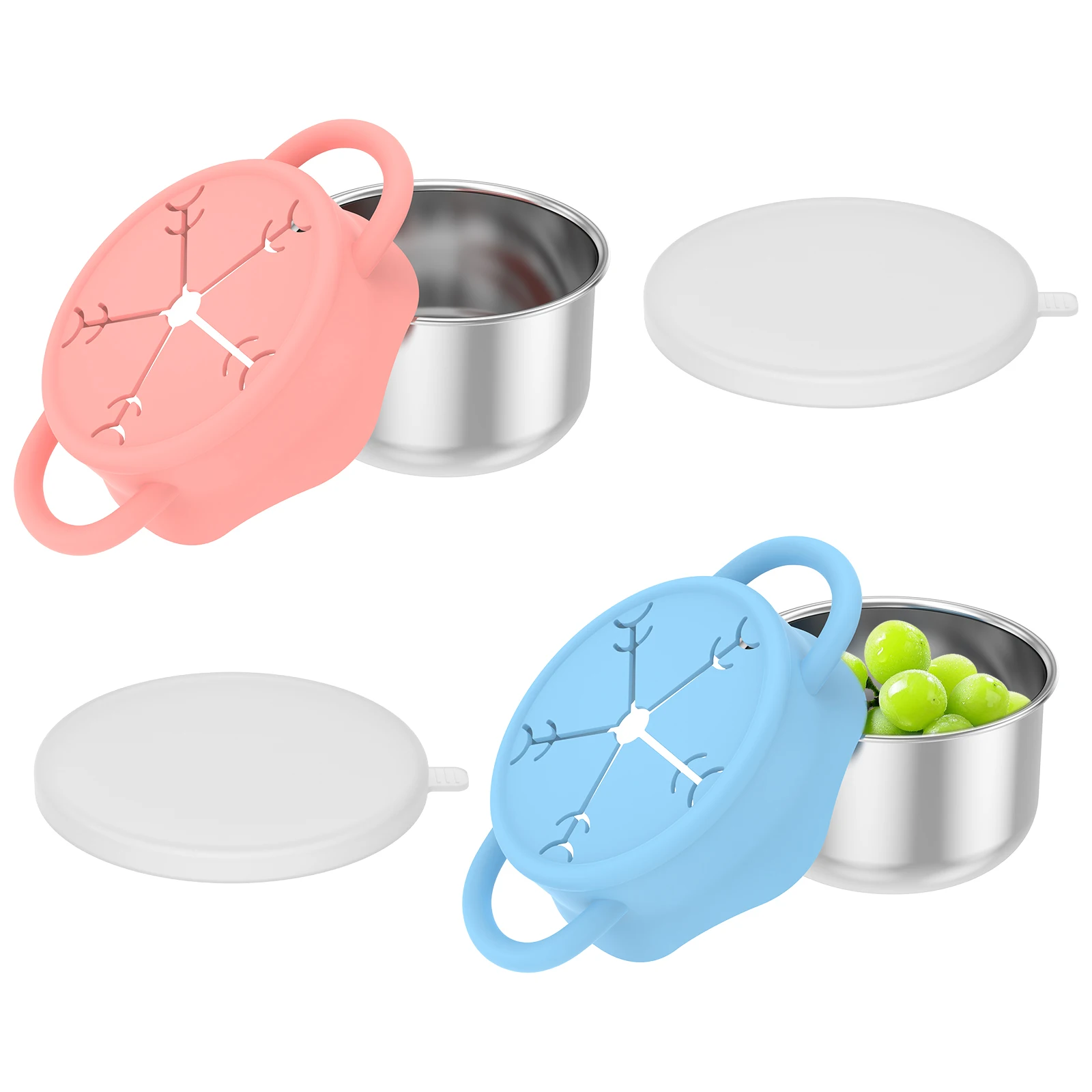 

Детские чашки для еды со съемными крышками, герметичные и удобные в переноске, чашки для закусок из нержавеющей стали с двойной ручкой