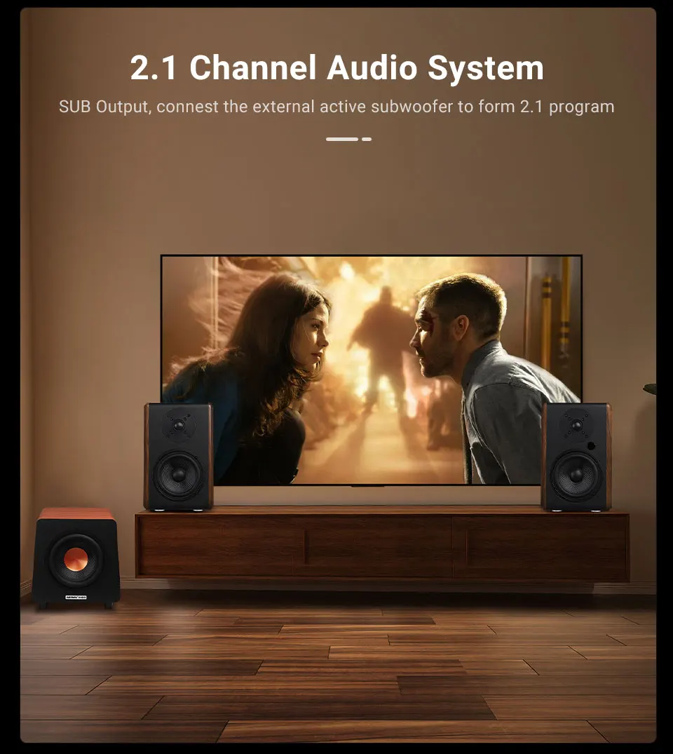 AIYIMA S700 120 W Bluetooth Aktive Bücherregal Lautsprecher Drahtlose HiFi Sound System Holz Bücherregal Lautsprecher Audio Ausgang Subwoofer – Detail 10
