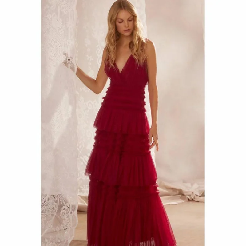 

2025Summer New2025European and American New Women's Clothing Sheer Mesh Cake Dress Deep camisoleVEvening Dress