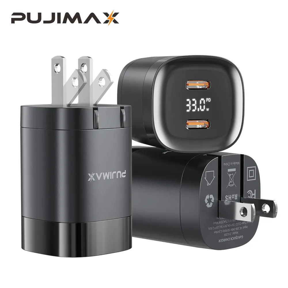 

PUJIMAX 35 Вт GaN Быстрое зарядное устройство Быстрая зарядка Американская вилка Зарядное устройство для телефона Для iPhone Xiaomi Samsung Huawei PD Тип C Настенное зарядное устройство Адаптер
