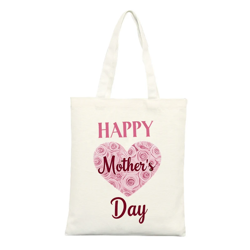 Canvas Tote Bag with Heart and Rose Pattern, Ideal for Mother's Day Gift and Casual Outings