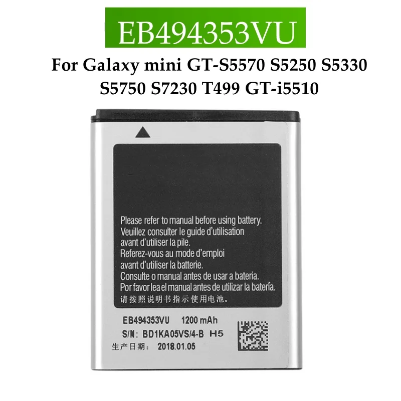 1200mAh EB494353VU Replacement Battery for Galaxy mini GT S5570 S5250 S5330 S5750 S7230 T499 GT-i5510 with Track Code