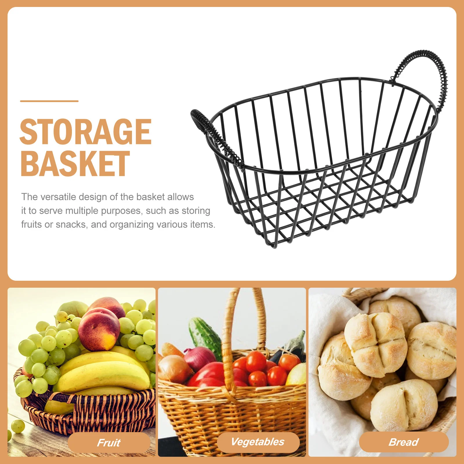 

Compact Vintage Iron Fruit Basket Double Handles Metal Wire Storage Organizer for Home Decor Fruits Snacks Bread Basket