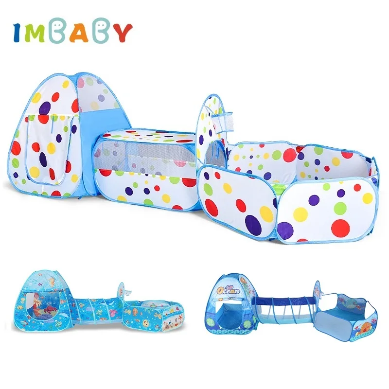 IMBABY 3 in 1 Ballenbad Opvouwbare Tent Tunnel voor Kinderen Ballenbak Kinderbox Kruipende Tunnel Speeltuin Corral Demgames Games Hek