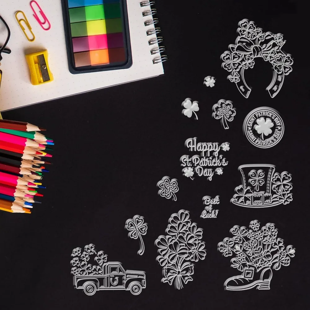 1 ورقة محظوظ البرسيم سيليكون واضح Stamps سانت باتريك يوم يوم طوابع شفافة لصنع بطاقات عيد ميلاد عيد الحب #5