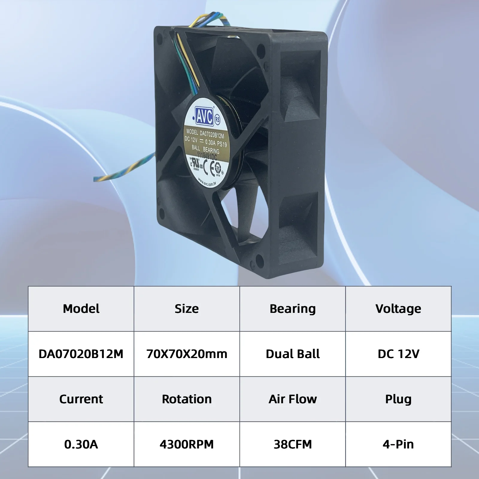 70mm Cpu Cooler Mute Fan AVC DA07020B12M DC 12V CPU 4-wire PWM Dual Ball Bearing 70X70X20mm 4Pin