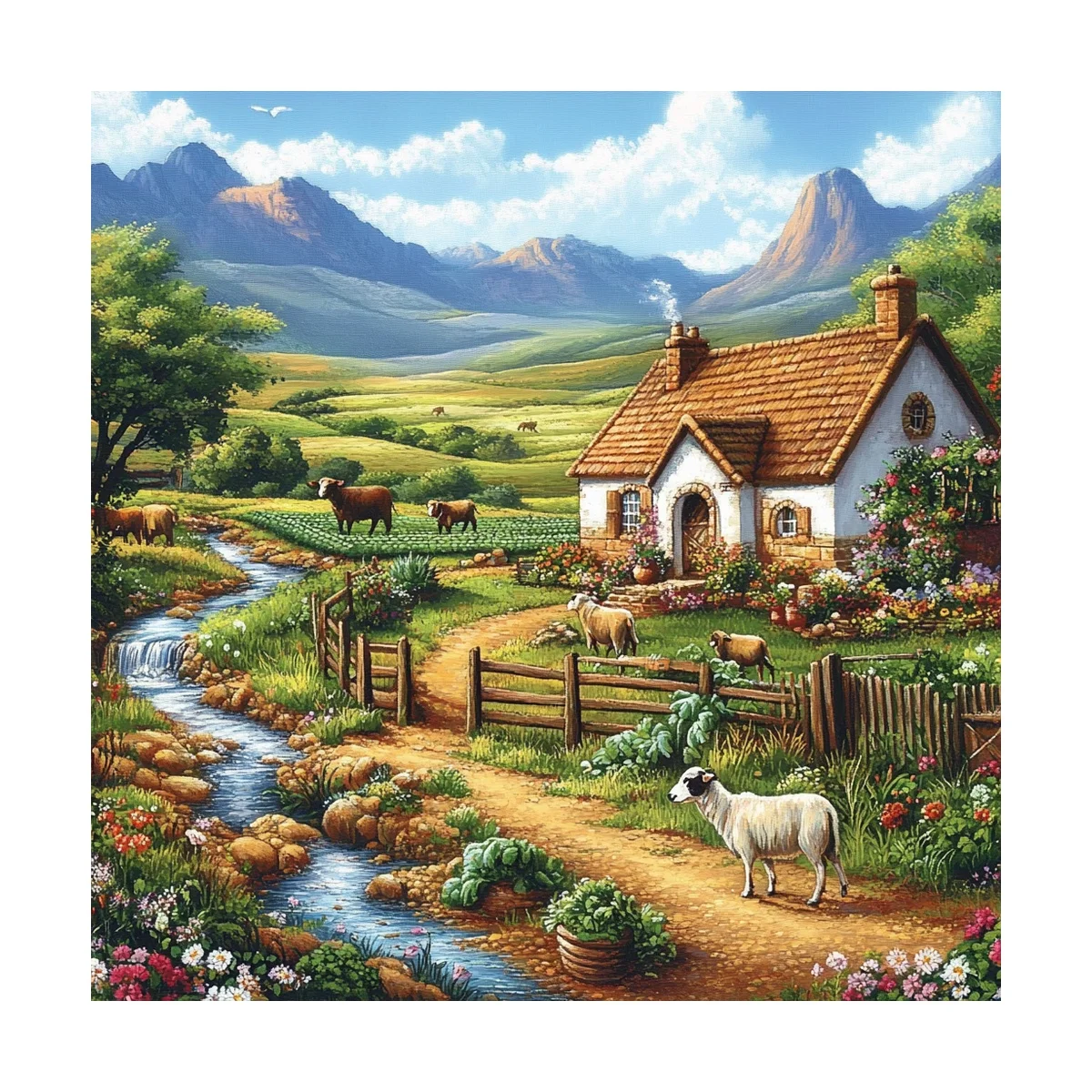 1 Stück 50x50 cm/19,69 Zoll, 11Ct/14Ct Kreuzstich-Set, DIY Valentinstagsgeschenk, Stickerei-Set für Festivals, Landhaus, Hütte, Schafe S – Detail 4