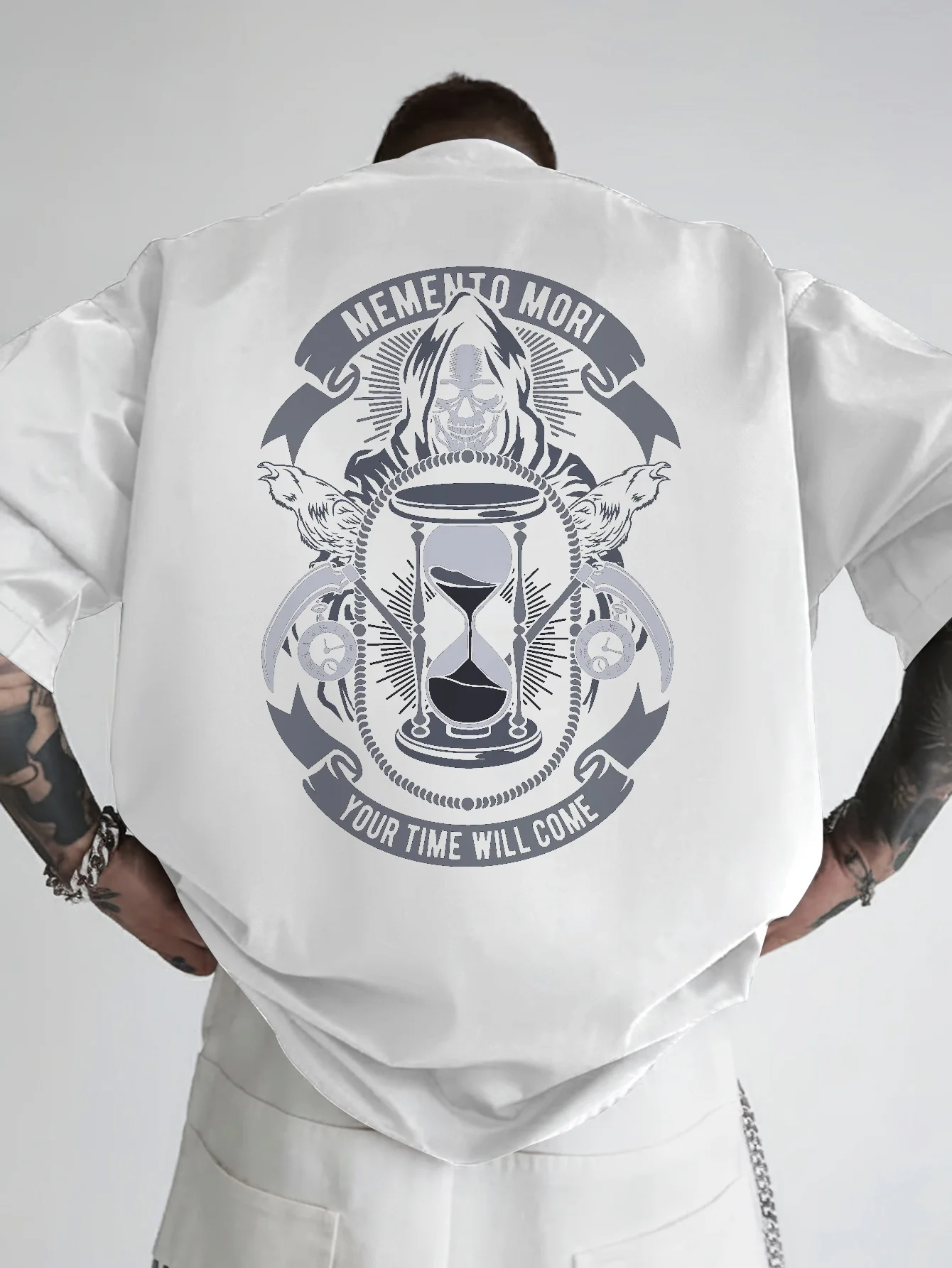 Vintage Retro Memento Mori Men T Shirt Cotton Tee Women Oversized Loose Streetwear Summer Novelty Vintage Harajuku O-Neck Tops
