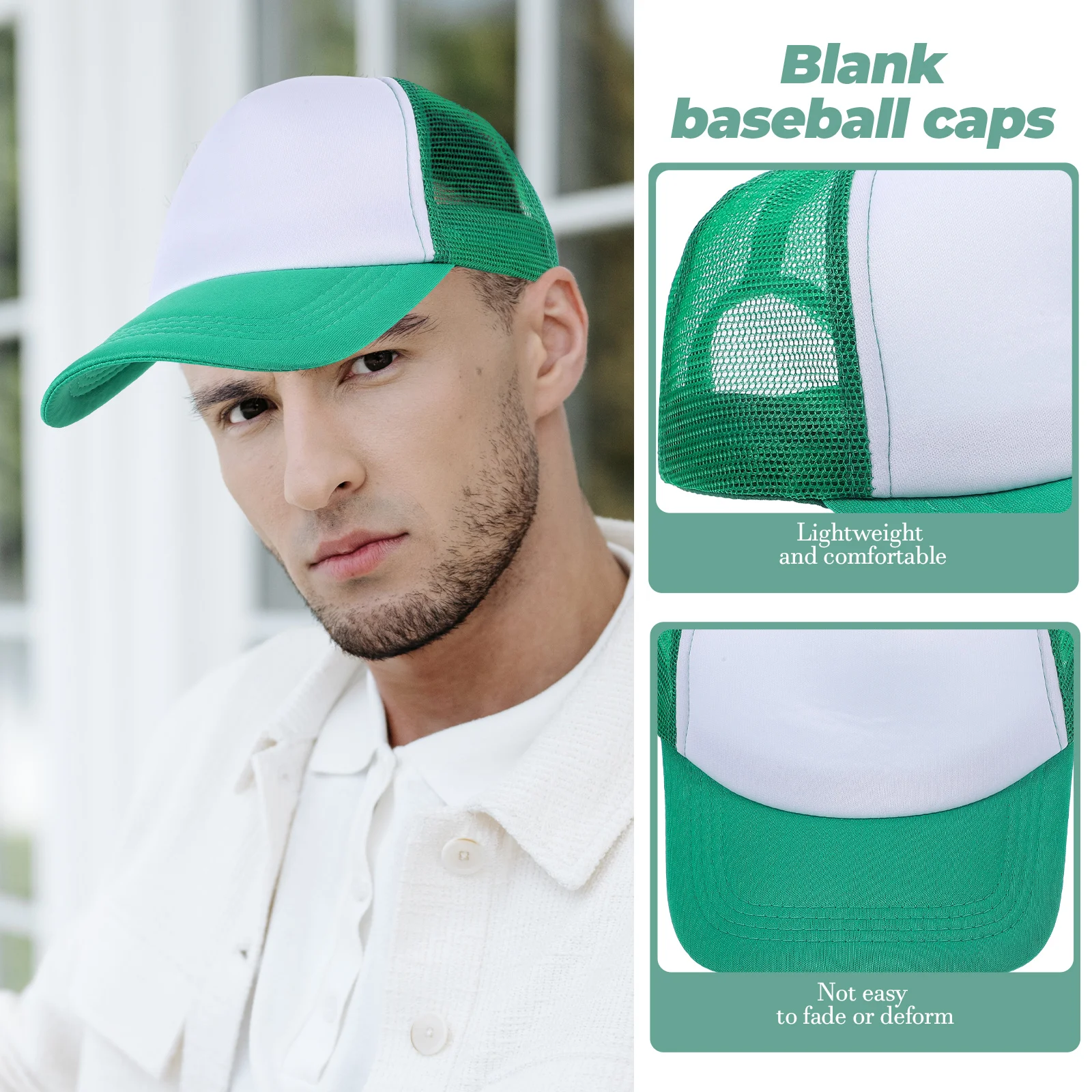 

10 Pcs Blank Mesh Baseball Caps Heat Transfer DIY Sublimation Hats Polyester Black One Size Fits Most Men Women Truck Driver Hat
