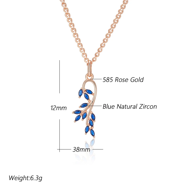 Wbmqda Luxury Blue Leaf Shape Pendant And Necklace For Women With 585 Rose Gold Color Chain