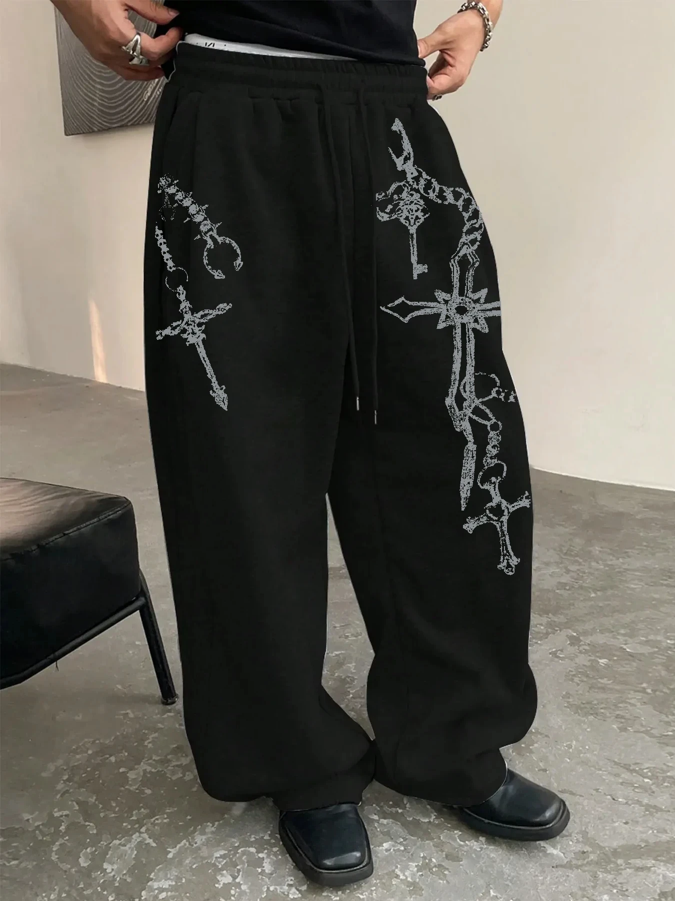 

Men's Key Print Straight-Leg Sweatpants Loose Fit Four-Season Unisex Streetwear Casual Pants mens pants sweatpants